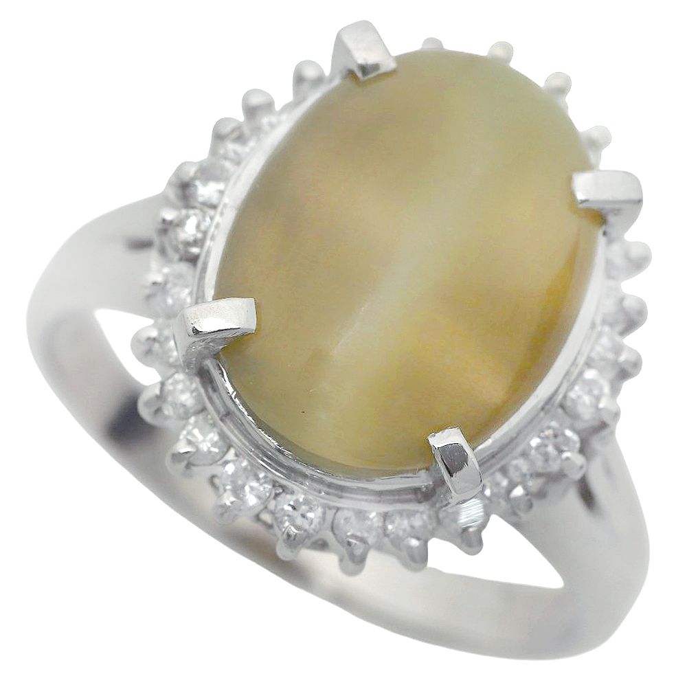 鑑付 天然アクチノーライト トレモライト リング 6.6 g Pt 900 ネフライトキャッツアイ 12号 ノーブランド