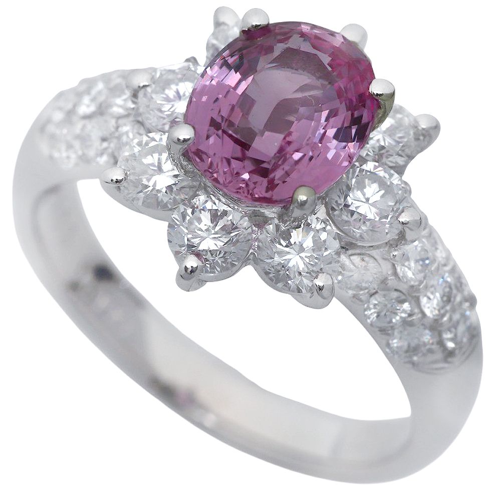 鑑付 天然コランダムリング 指輪 6 8 g プラチナ Pt 900 ピンクサファイア 1 88 ct ダイヤ 36 11号 ノーブランド