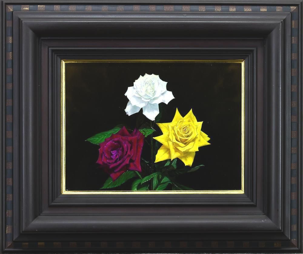 真作 WISH 三嶋哲也 ローテとデュカット 油彩 4号 1996年作 漆黒に薔薇 〇官能リアリズム巨匠 古典的油彩技術追究