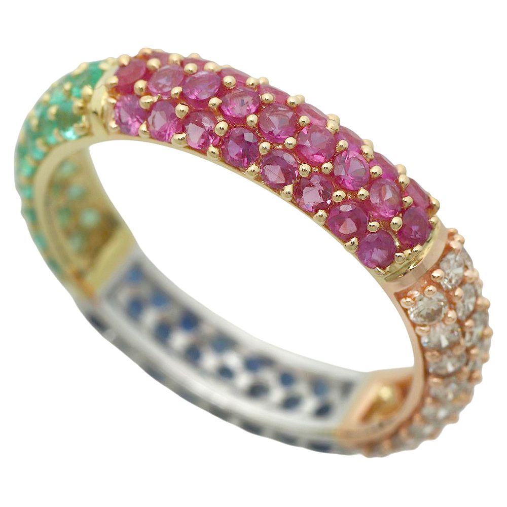 鑑付 マルチ ストーンリング 3.4 g K 18 サファイア ピンクサファイア エメラルド ダイヤ 13.5号 ノーブランド