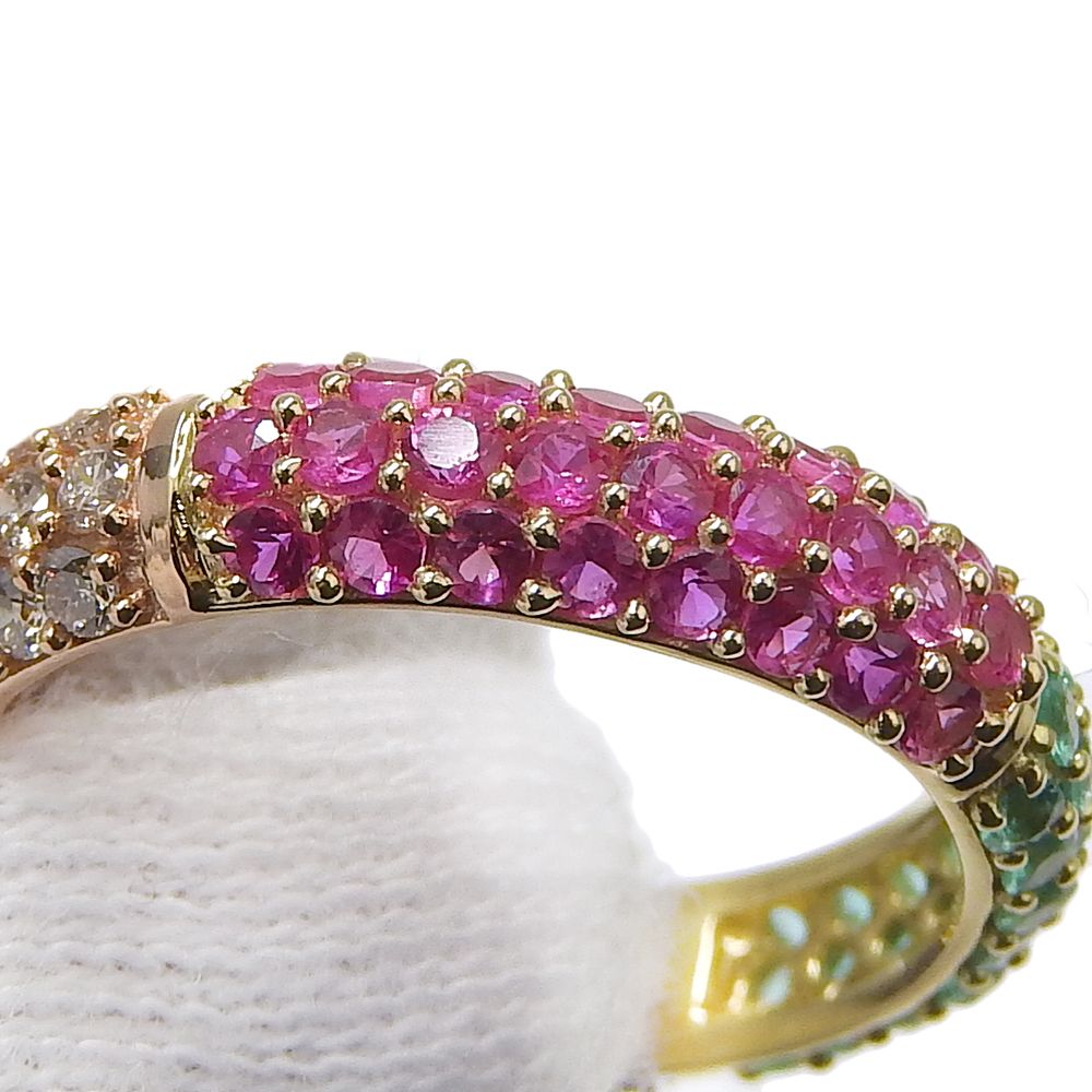  鑑付 マルチ ストーンリング 3.4 g K 18 サファイア ピンクサファイア エメラルド ダイヤ 13.5号 ノーブランド リング 指輪 アクセサリー