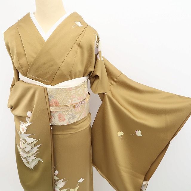  ✾まめ藤✾ｍ645 正絹 未仕立て 加賀友禅 由井英雄落款 蝶 八掛付き 訪問着 訪問着 付け下げ 着物