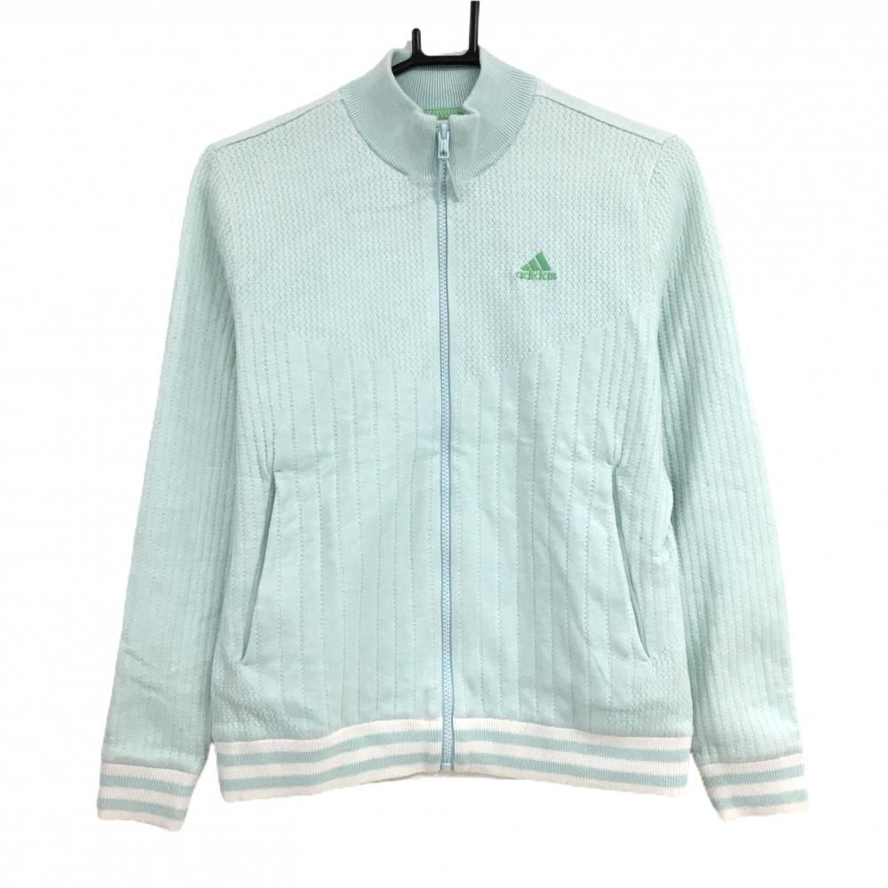アディダス ニットジャケット ミントグリーン 一部ストライプ編み 袖口