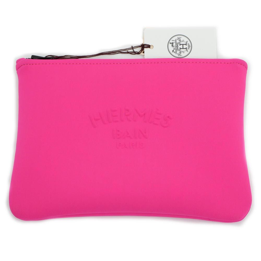 名東 エルメス ポーチ ネオバン PM バブルガムピンク ナイロン Hermes Bain エンボスシグネチャー