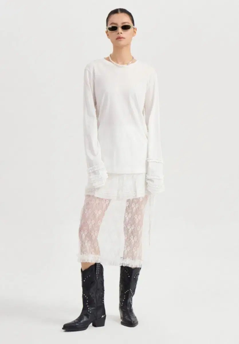 ラッキーシュエトゥ レース メッシュ ラブ スコート アイボリー