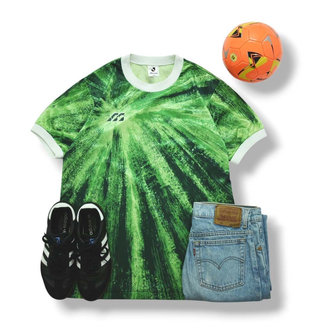 90 s ヴィンテージ ミズノ MIZUNO Jリーグ 読売ヴェルディ 川崎 1993 94 HOME 1 st ゲーム シャツ ユニフォーム O 総柄 グリーン サッカー スポーツ メンズ