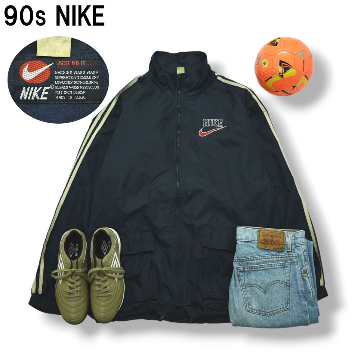 Nike　ナイキ　スウッシュ刺繍　ナイロンジャケット　パーカー　XL 黒　90s Nike ナイキ スウッシュ刺繍 ナイロンジャケット パーカー XL 黒 90s