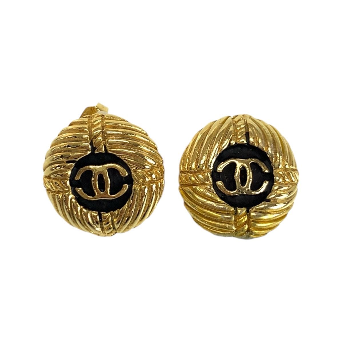 Chanel ヴィンテージ　ブラック ロゴ ピアス VINTAGE CHANEL/シャネル】pierce logo snap button(両耳)（ピアス（両