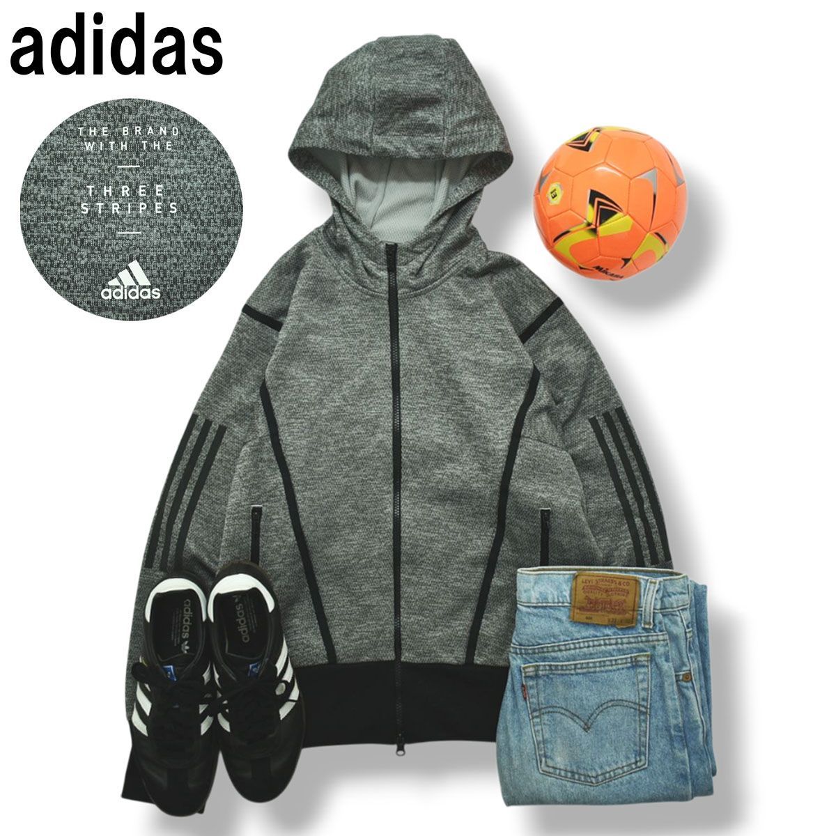 美品】 アディダス adidas ジップ パーカー スウェット 裏起毛 