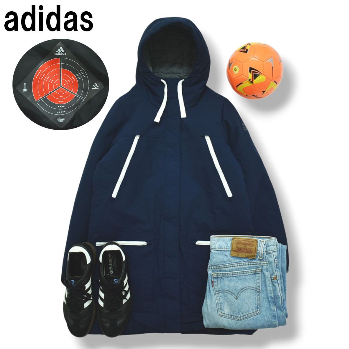 極暖】 アディダス adidas パデッド ナイロン コート パーカー 