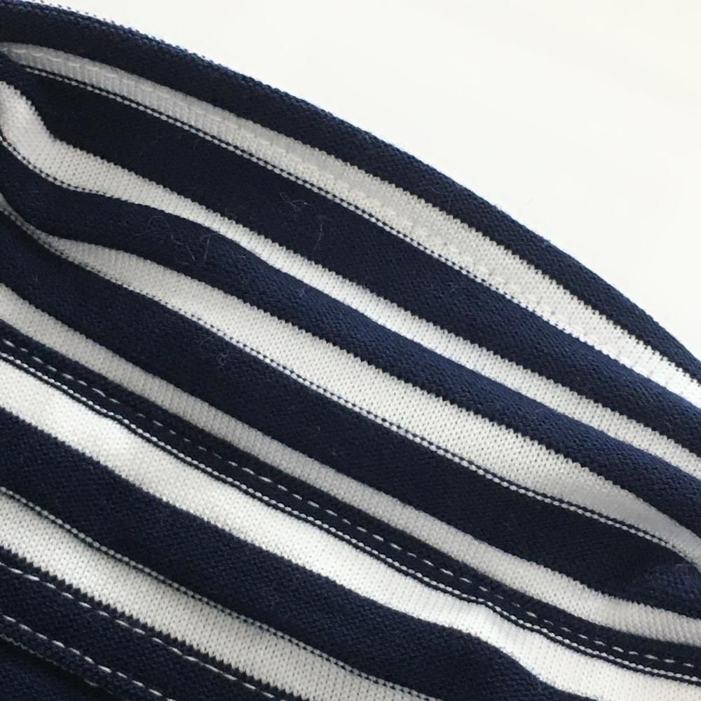 美品】パーリーゲイツ 長袖ポロシャツ ネイビー×白 ストライプ ボタン