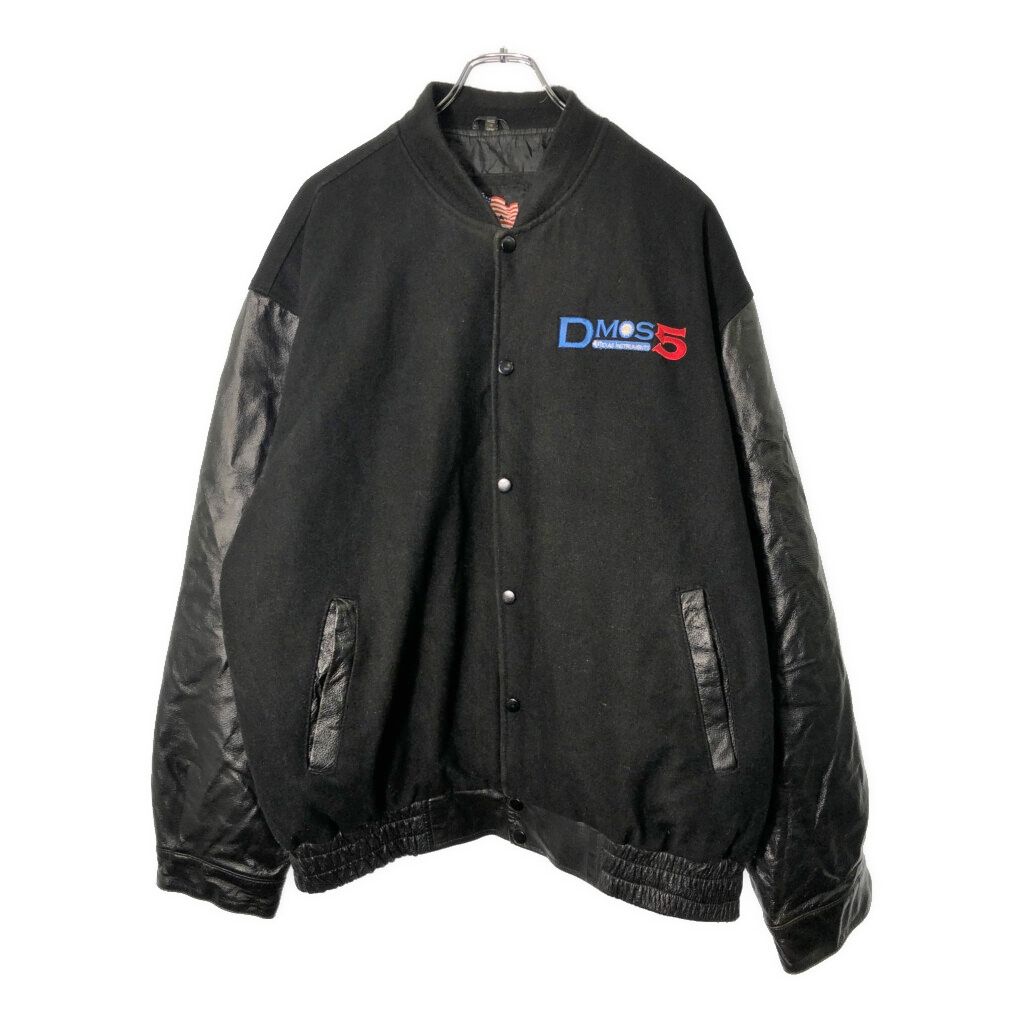 00年代 LEATHER USA ウール スタジアムジャケット ブラック メンズ XXL 古着 V 8707