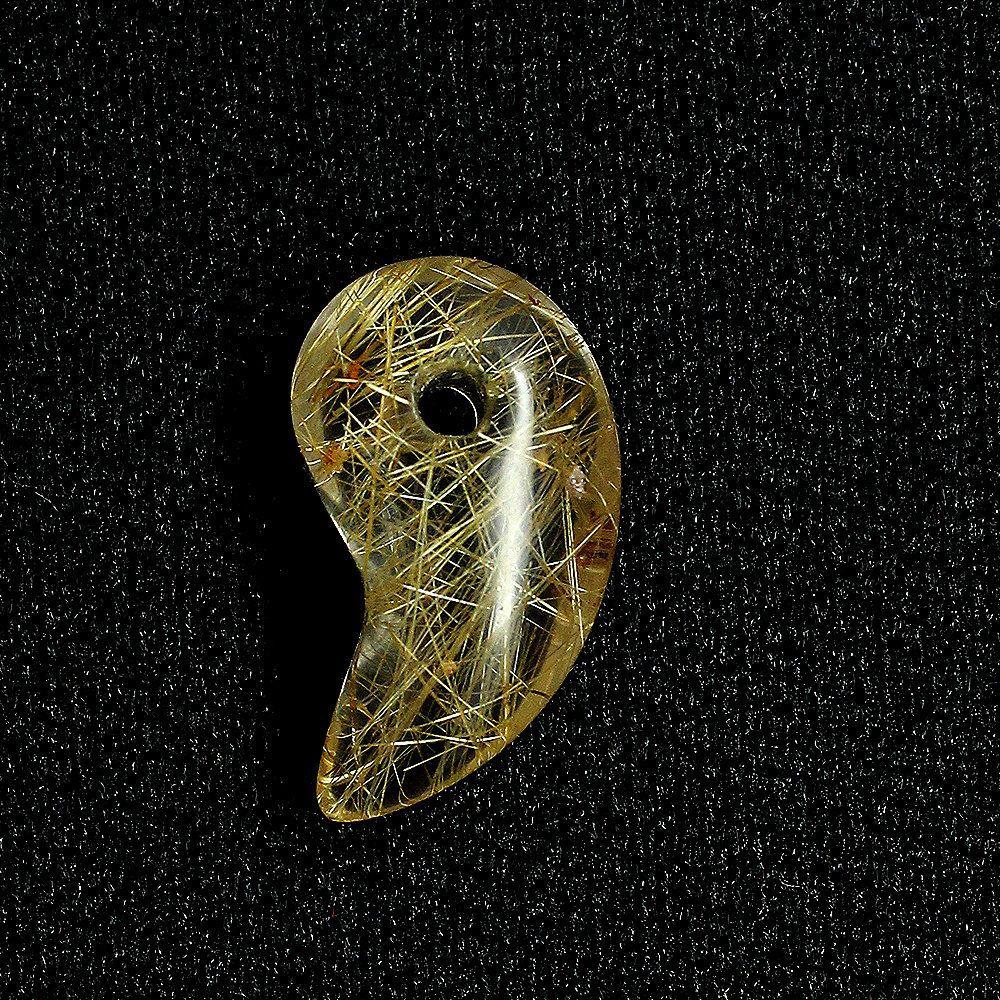 勾玉 ルチルクォーツ ゴールドタイチンルチル 天然石 約17mm 約1.5g