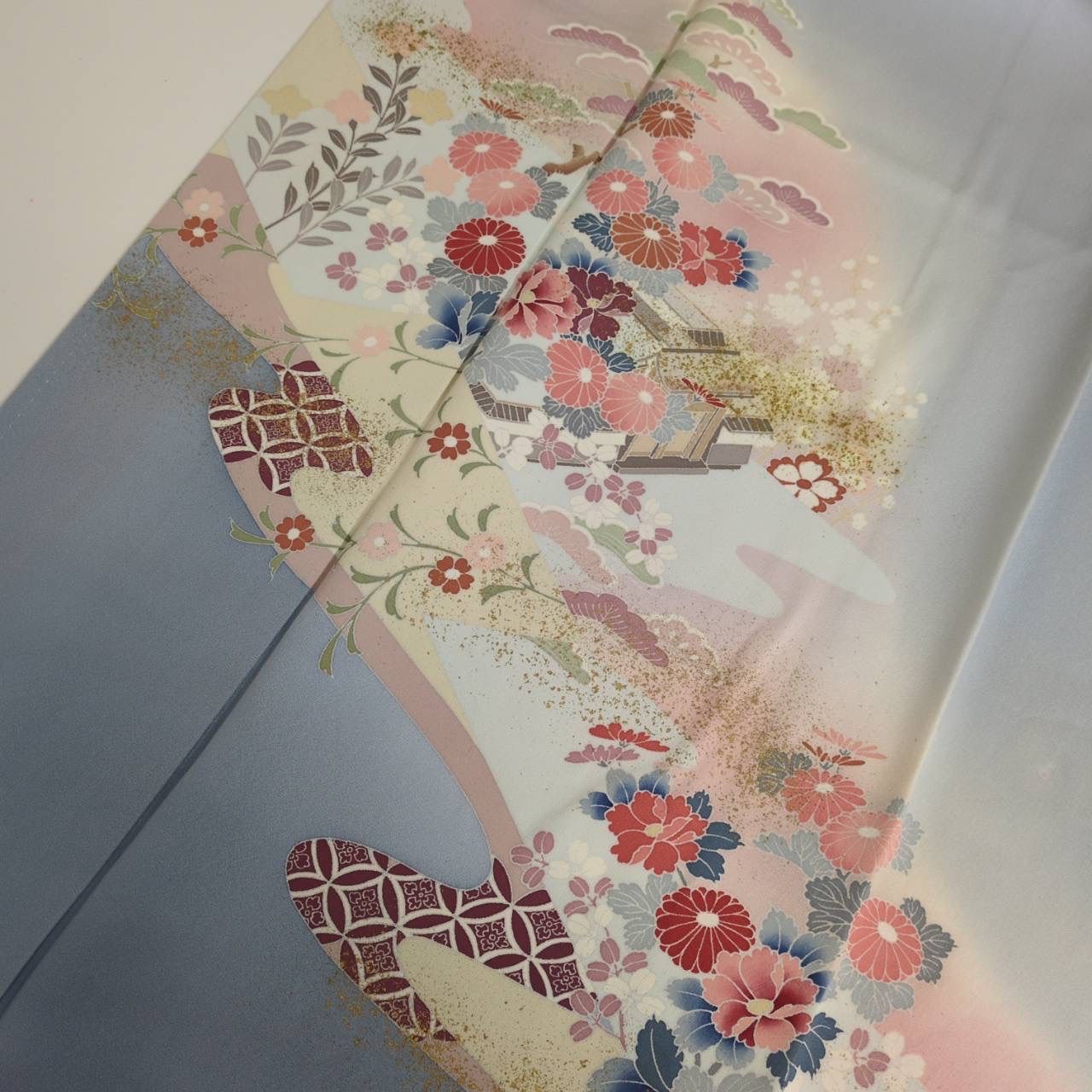 未着用に近い！水浅葱色＊友禅＊たたき染め＊紋無し＊訪問着＊１５５ｃｍ＊裄６５ 未着用に近い！水浅葱色＊友禅＊たたき染め＊紋無し＊