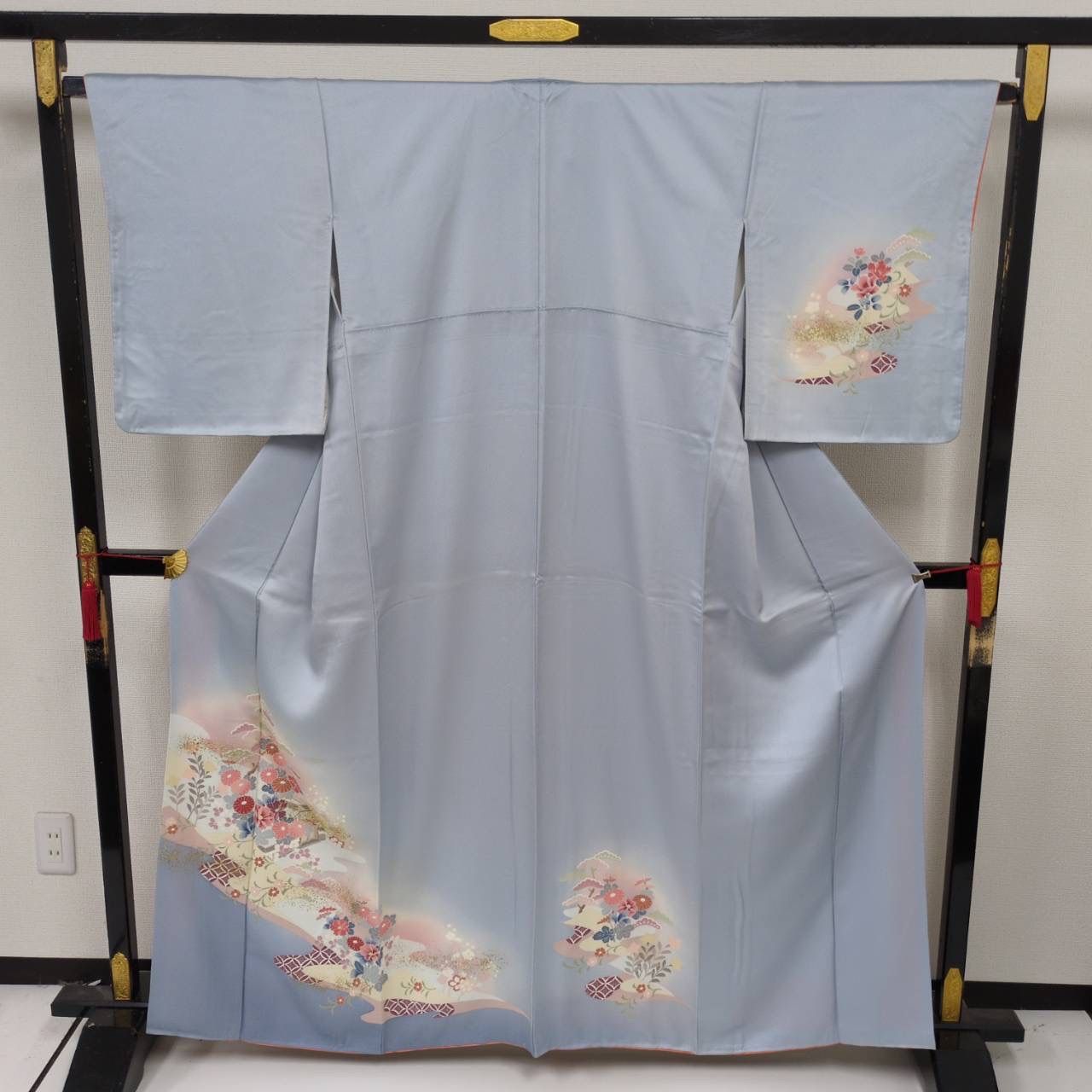 付下げ 金彩 友禅 裄65 紋無し上品な染め 訪問着 正絹 着物 MK-2349