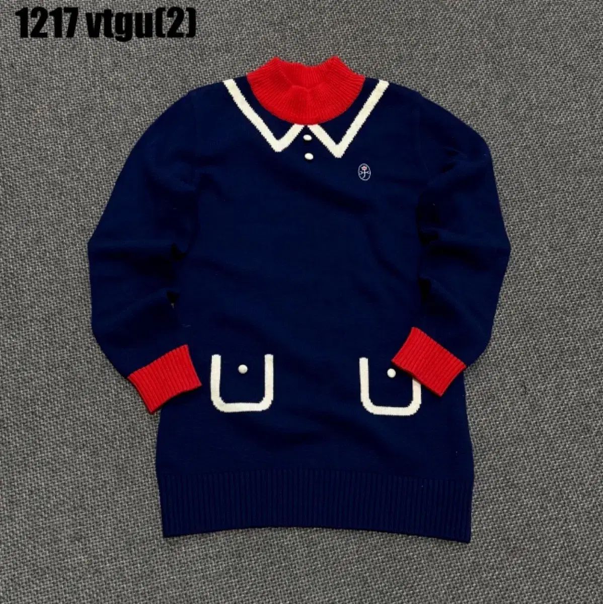 94495 カステルバジャックスポーツ　ニットワンピース　紺　42 CASTELBAJAC カステルバジャック ニット ONE PIECE ネイビー/レッド