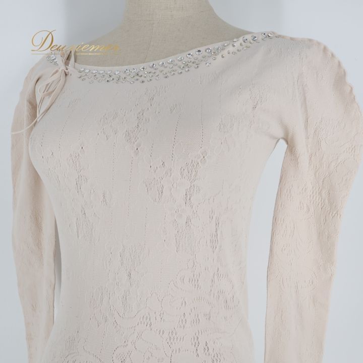 バレエ 衣装 ピンク系 チャコット Chacott ノーソーイングニット トップス レッスン 練習 社交ダンス ストレッチ 伸縮 花 ノーソーイング 淡い リボン 柔らかい生地 ラインストーン 長袖 薄ピンク キラキラ