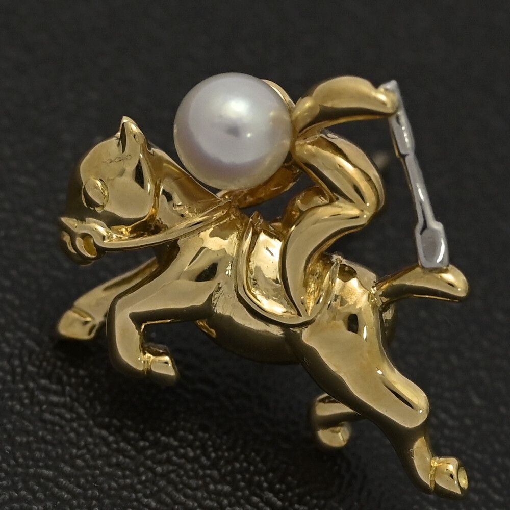 ミキモト アコヤ真珠 Japan Pearl パール競馬モチーフブローチ･ピンタック K 18×Pt 900コンビ-Kメイン-4.0 g ♀ A レディース 599954