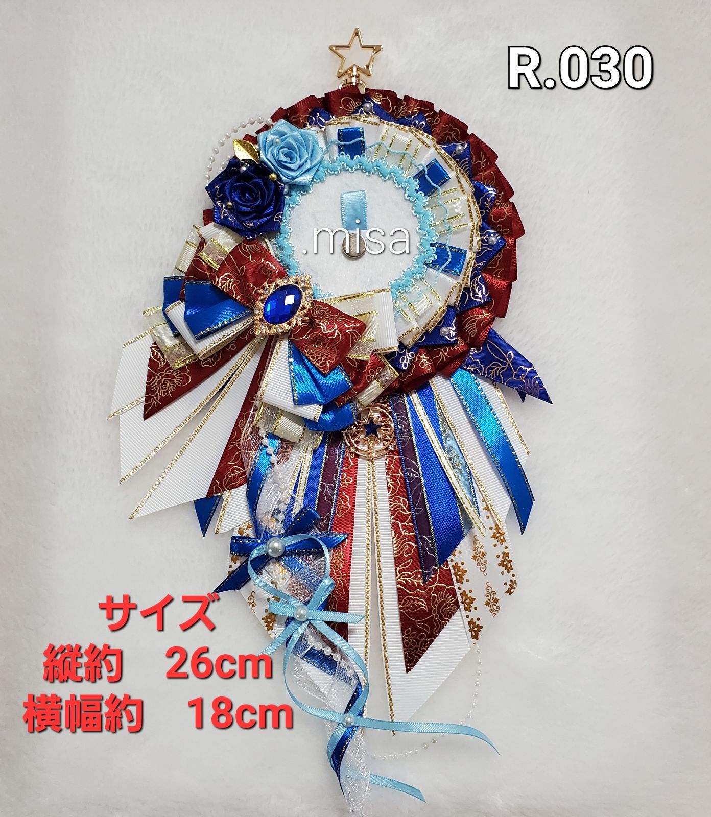 新品，新作 【オーダー】 痛ロゼット 白 ×赤×青 痛バ　薔薇　リボン　カラー変更無料 ロゼット