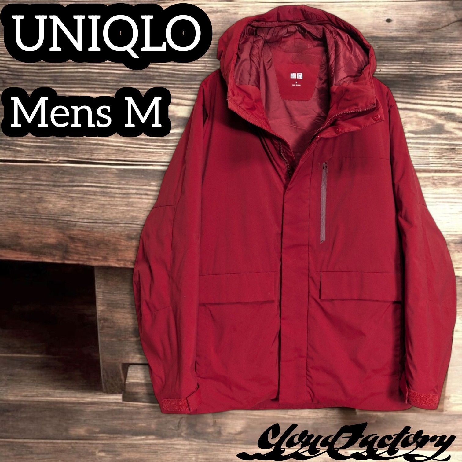 ユニクロ ハイブリッドダウンパーカ メンズM レッド UNIQLO ダウン 