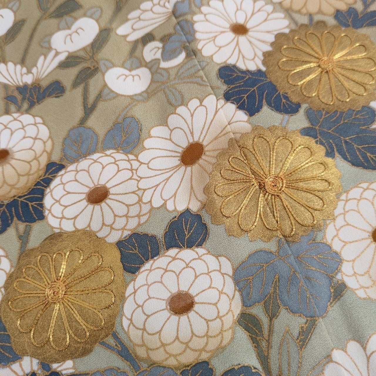 色留袖 金駒刺繍 オシドリ 本金箔 裄65 素敵な染め 五つ紋 正絹 着物