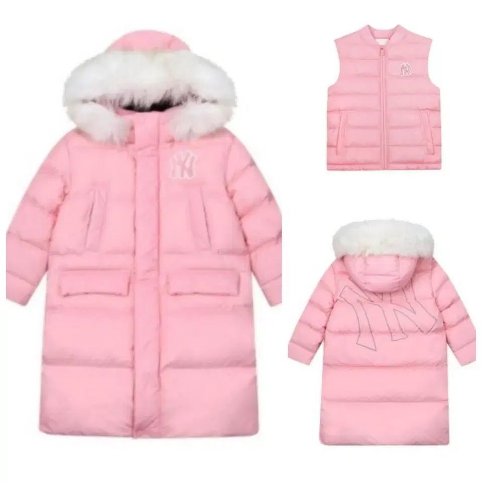 MLB メガロゴ デタッチャブル ダックダウン ロング丈 ダウンジャケット ベスト セット 155 ピンク ダウン