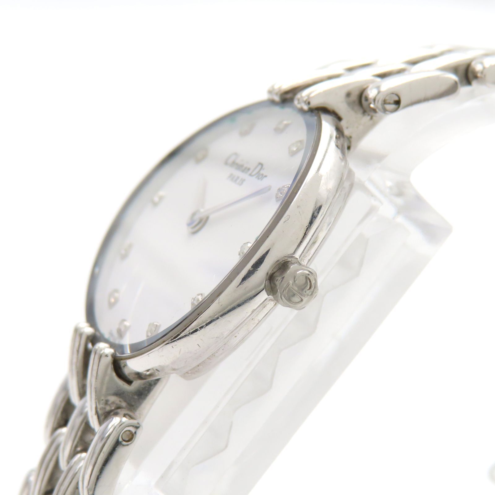 Christian Dior クリスチャンディオール D 44-120 バギラ bagheera 12 PD クォーツ Qz レディース 腕時計 ホワイト文字盤 SS クオーツ ダイヤモンド