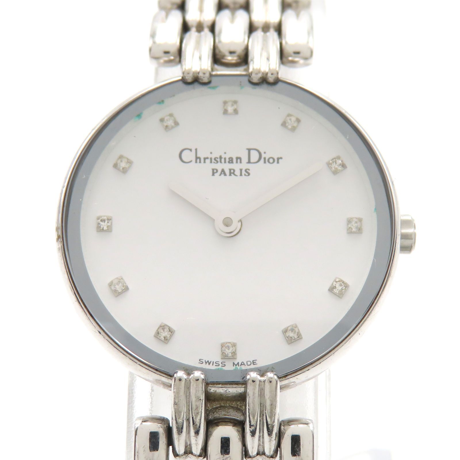 Christian Dior クリスチャンディオール D 44-120 バギラ bagheera 12 PD クォーツ Qz レディース 腕時計 ホワイト文字盤 SS クオーツ ダイヤモンド