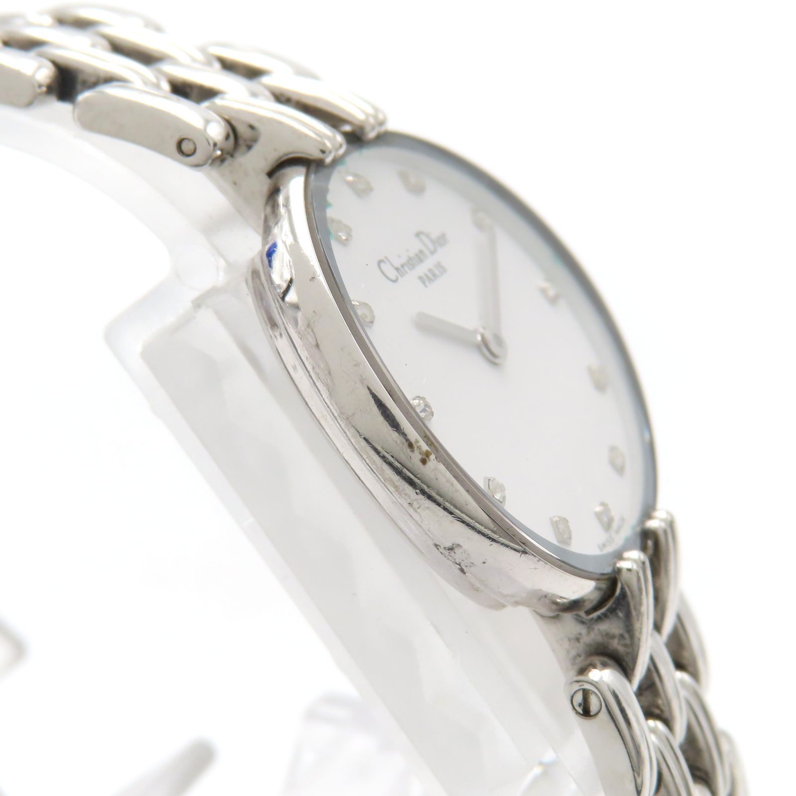  Christian Dior クリスチャンディオール D 44-120 バギラ bagheera 12 PD クォーツ Qz レディース 腕時計 ホワイト文字盤 SS クオーツ ダイヤモンド 腕時計(クォーツ) 腕時計(アナログ)