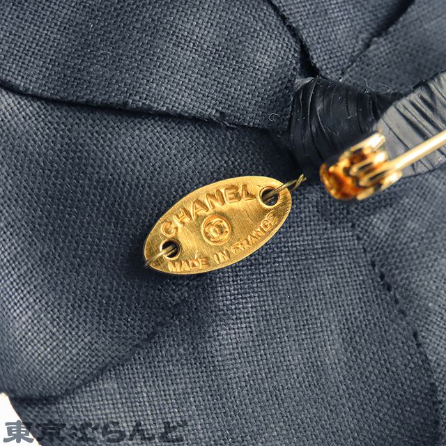 シャネル CHANEL カメリア コサージュ ネイビー ナイロン ブローチ