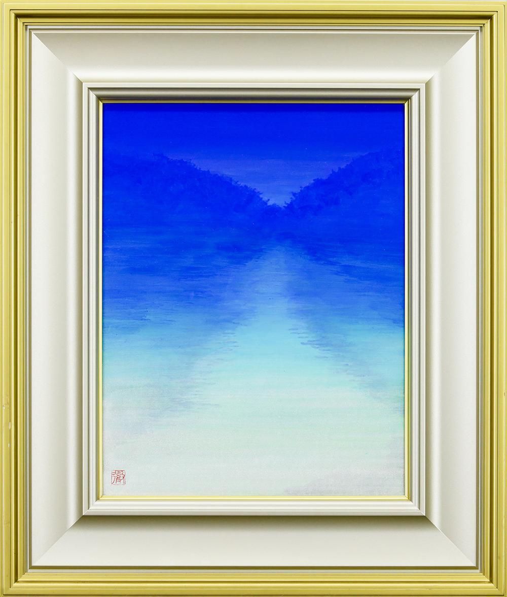 真作 WISH 内山徹 入り江の風景 日本画 6号 共シール 澄んだ蒼が心を包む 静寂の水辺 〇師 加山又造 無所属