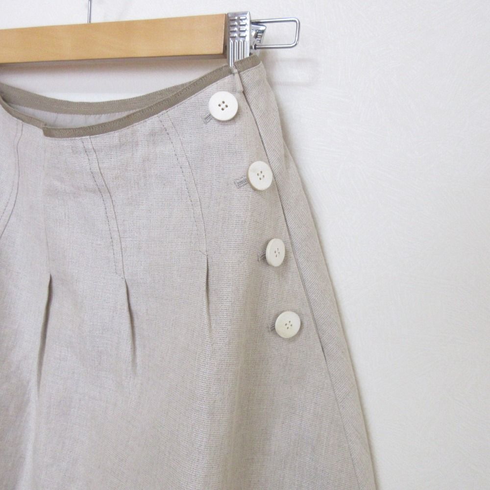 美品 FOXEY フォクシー リネンブレンド ひざ丈 フレア サイドボタン