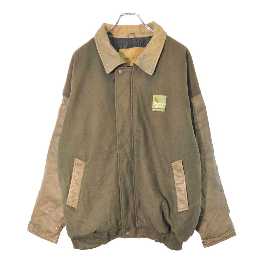 Roundup Ready 企業ロゴ ウール スタジアムジャケット オリーブ メンズ XXL 古着 V 8713