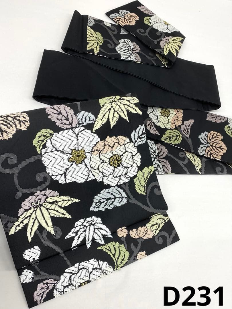 橋本テル織物 唐織 名古屋帯 草花 金糸 正絹 D 231