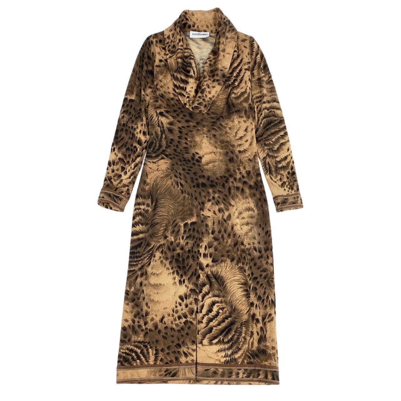 LEONARDレオパード柄 長袖ワンピース 69L17 【美品】LEONARD レオナール 長袖ワンピース ロングワンピース