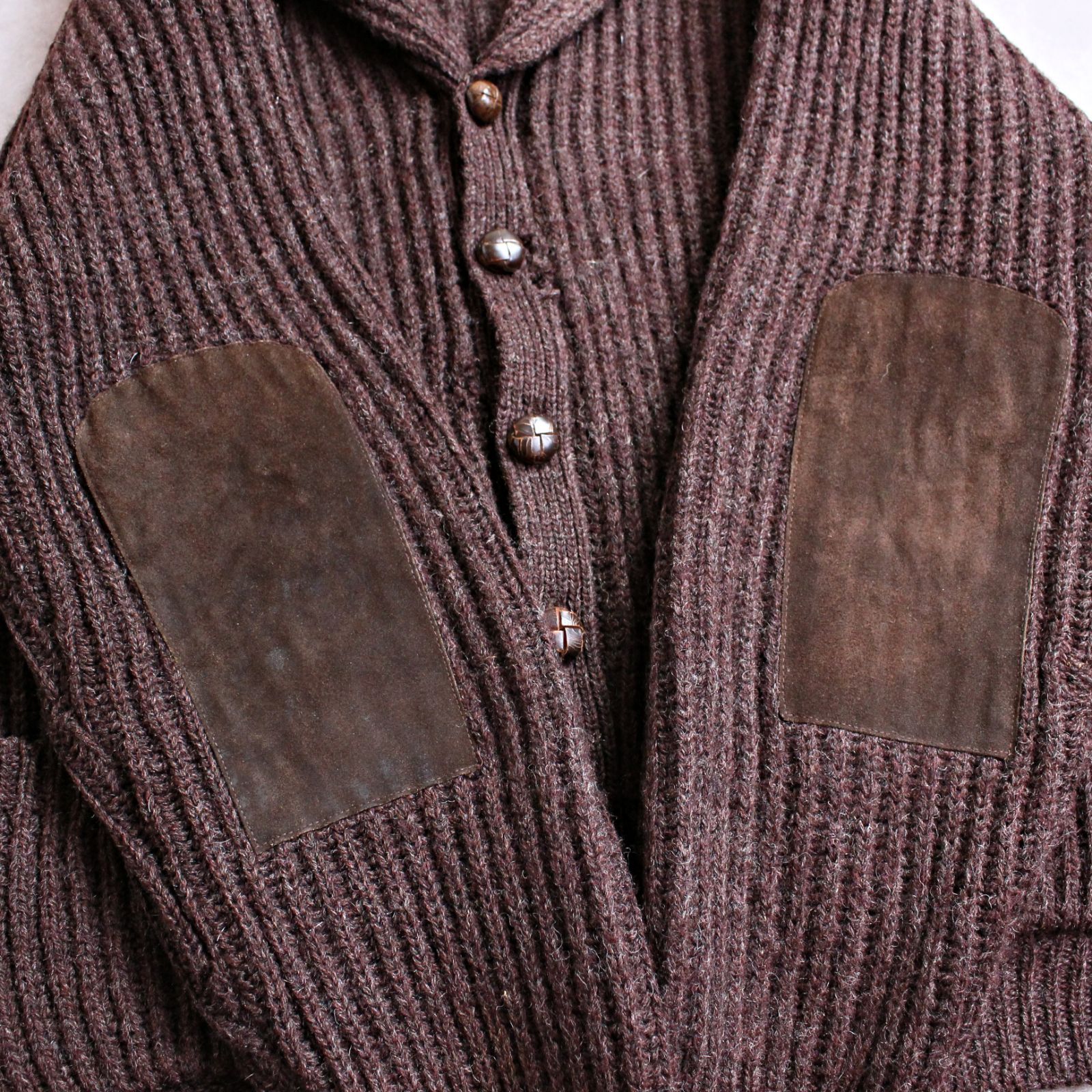 LANDS'END】90s USA製 ランズエンド 革パッチ 畔編み厚手ニット