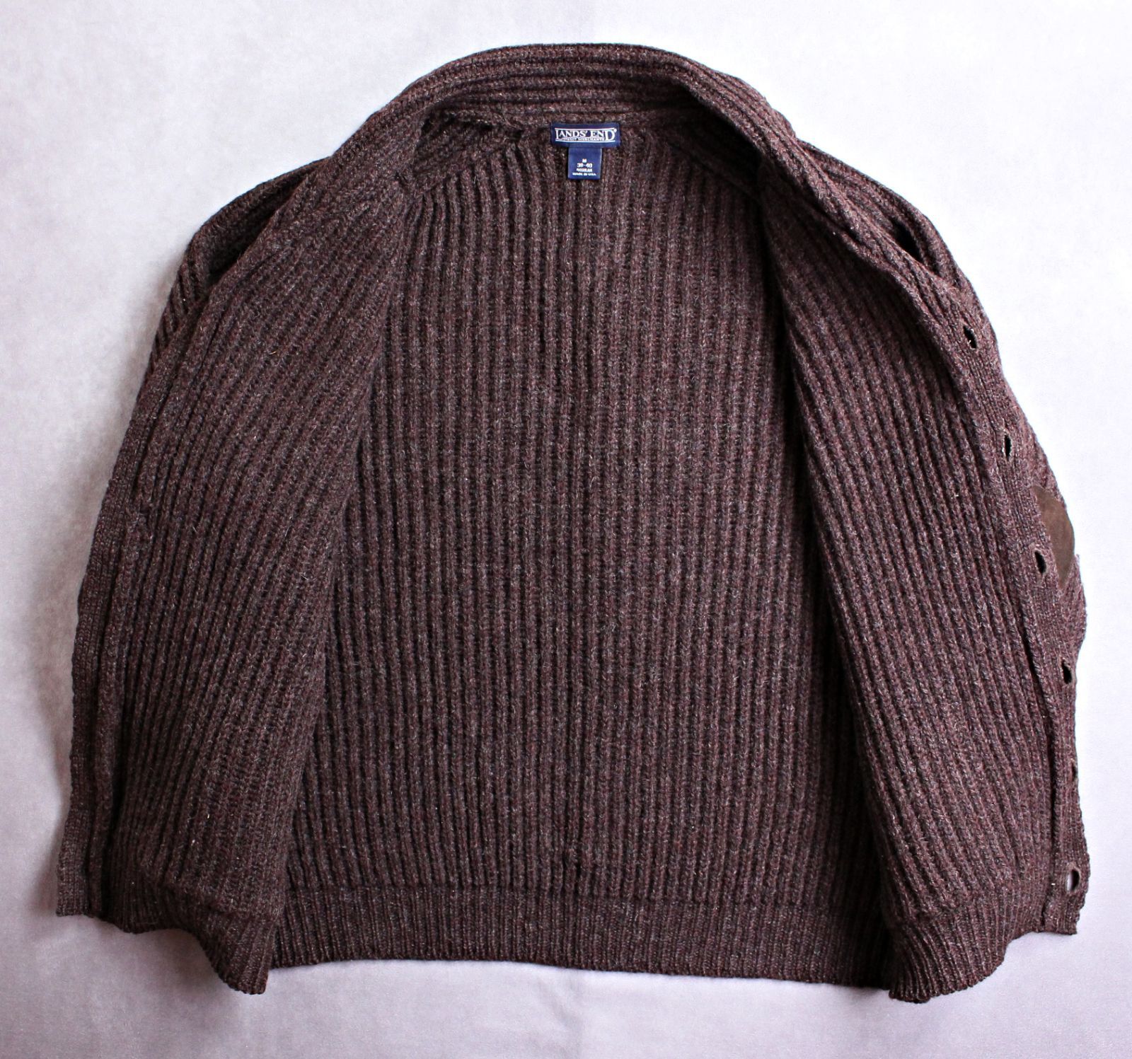 LANDS'END】90s USA製 ランズエンド 革パッチ 畔編み厚手ニット