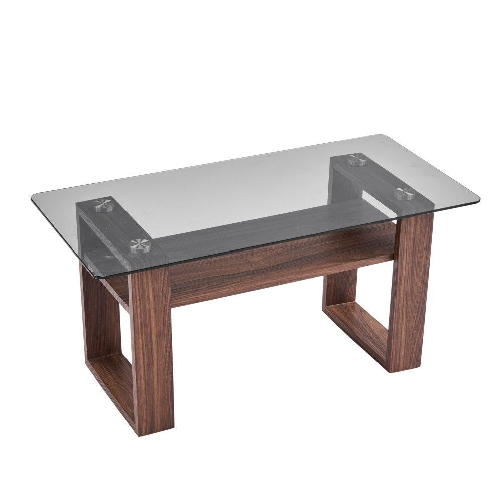 ガラステーブル 木目調 収納付き 80x40x38.5cm テーブル ローテーブル