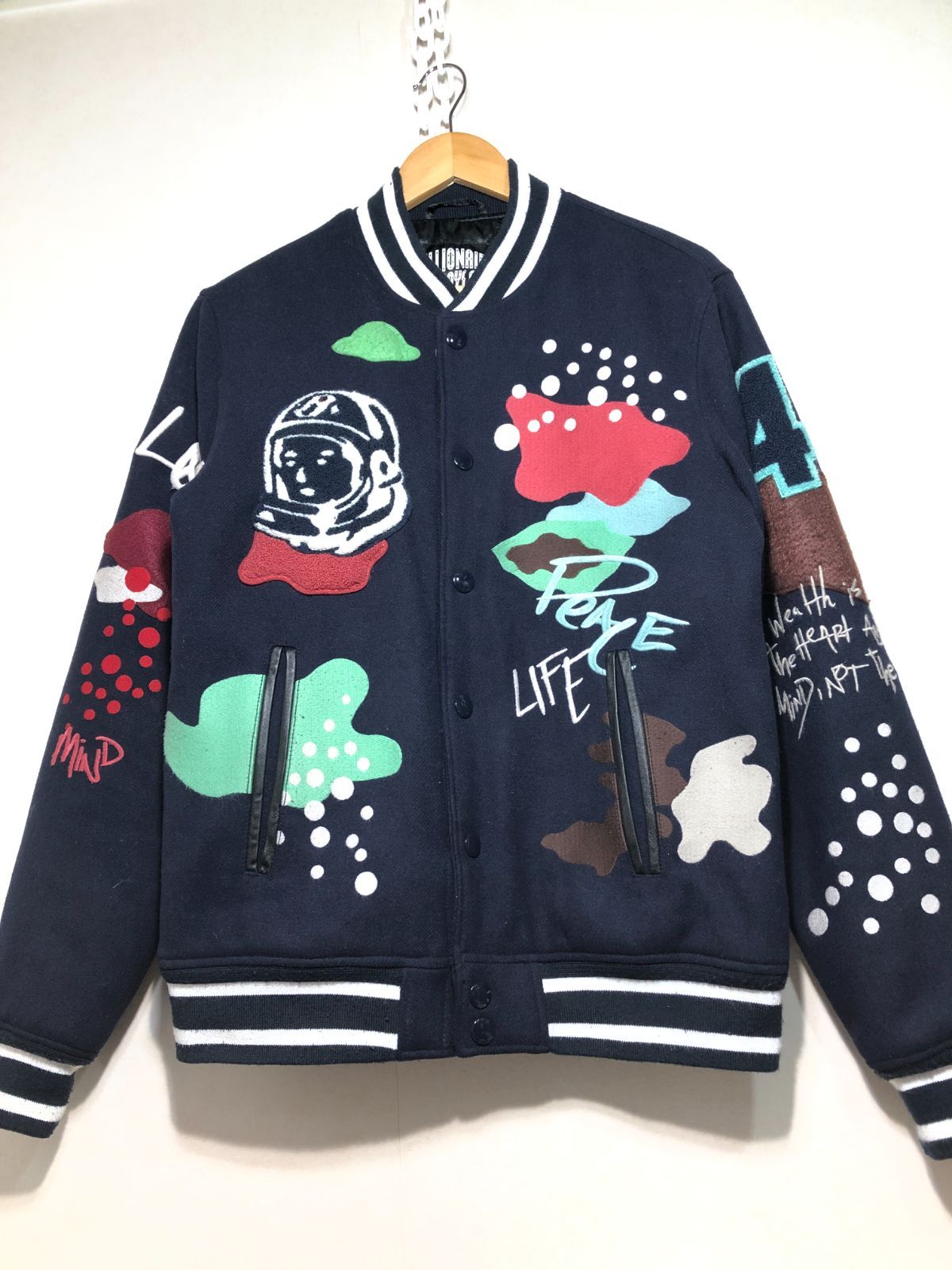 【なおてち】ビリオネアボーイズクラブ MA-1 スタジアムジャケット 032171 BILLIONAIRE BOYS CLUB ウール スタジャン M ネイビー