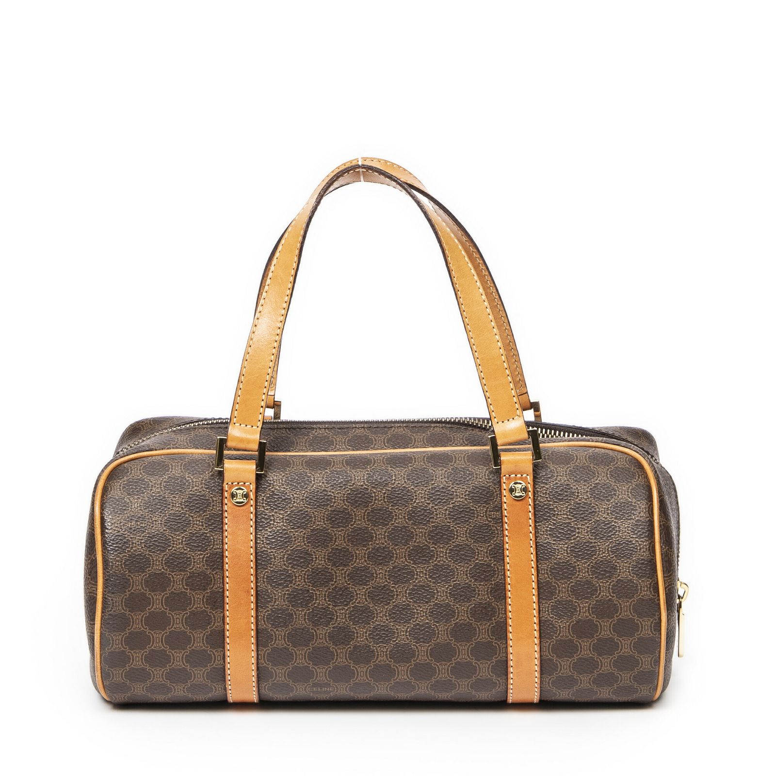 セリーヌ小ボウリングバッグ茶色マカダムPVCキャンバスA