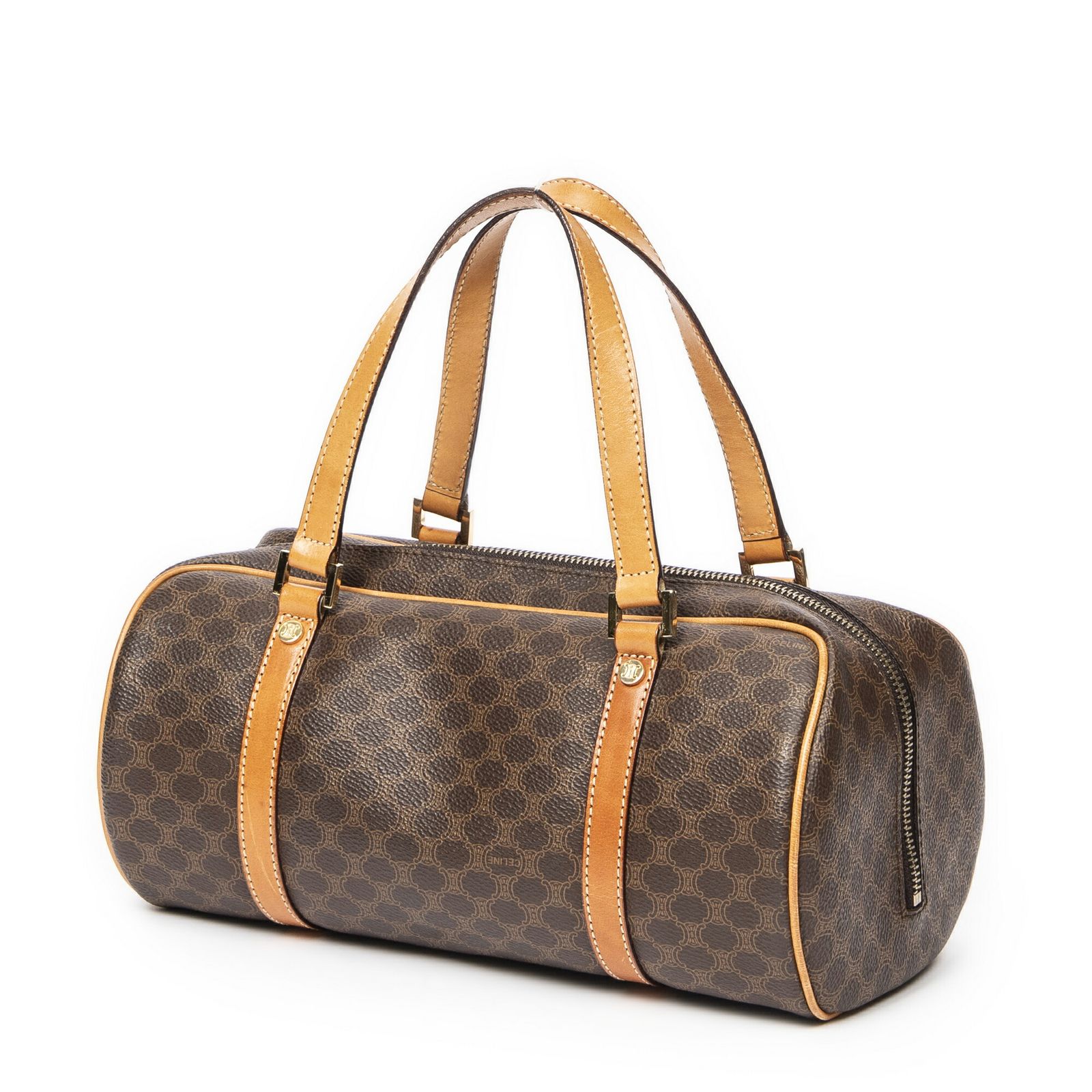 CELINE セリーヌ小ボウリングバッグ茶色マカダムPVCキャンバスA