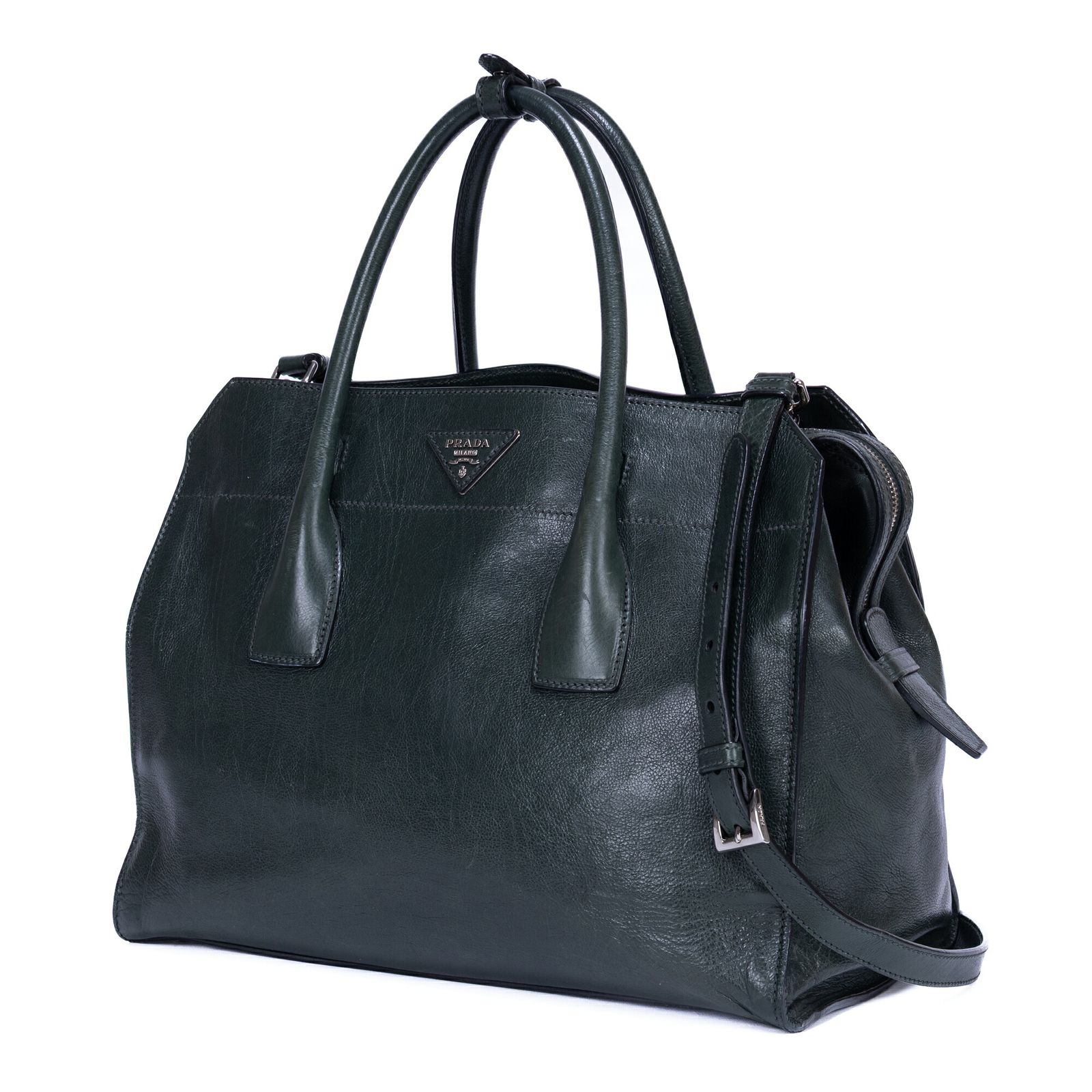 PRADA プラダグラセ トートダークグリーンペブルドレザーA