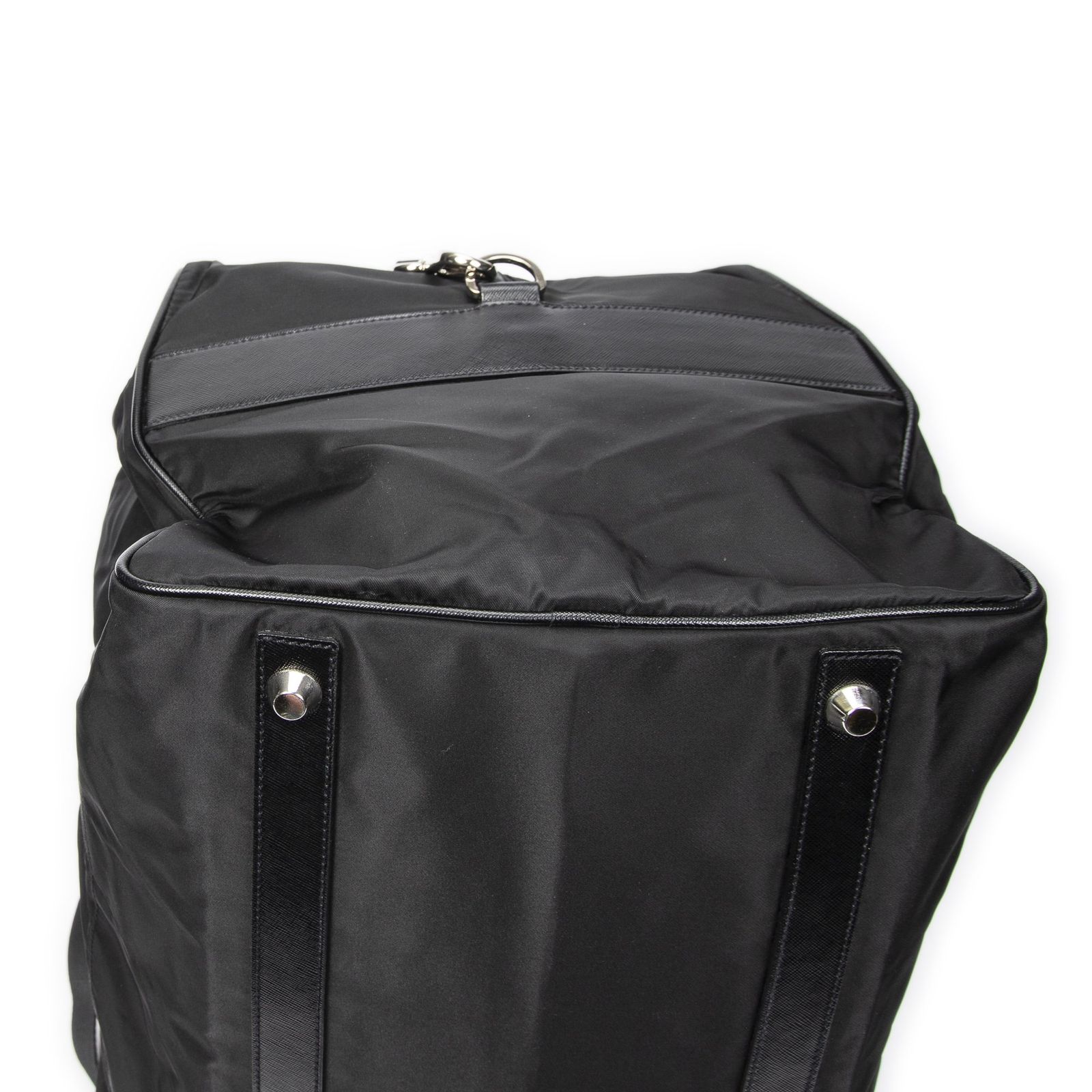 PRADA プラダラージウェブ折りたたみボストン黒ナイロンキャンバスA