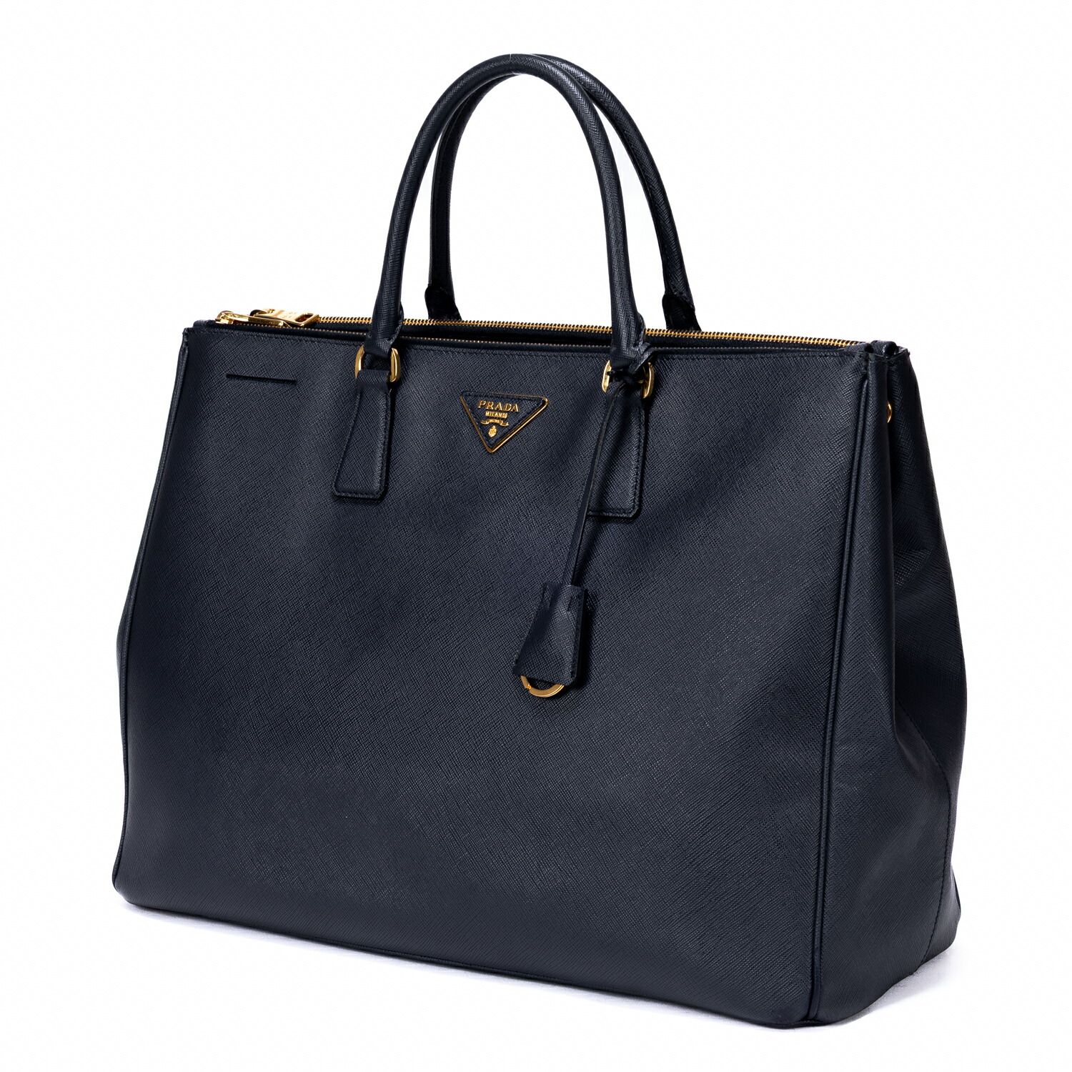 PRADA プラダサフィアーノ ラックス ダブルジップ 大トートネイビーサフィアーノレザーA
