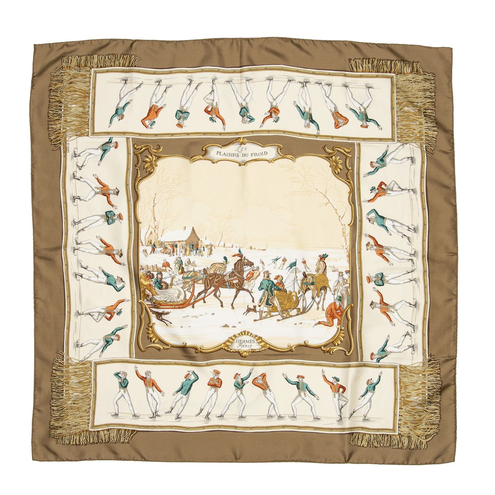 HERMES エルメススカーフタン ベージュ ツイルシルクA