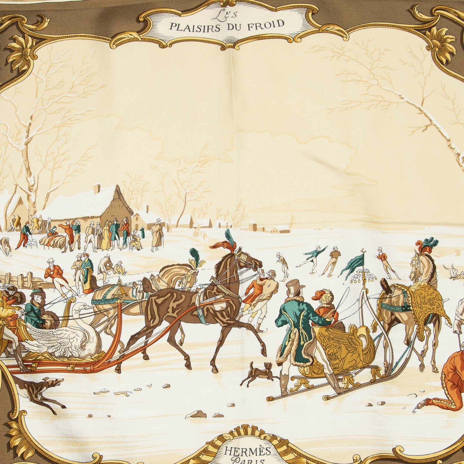  HERMES エルメススカーフタン ベージュ ツイルシルクA その他 小物