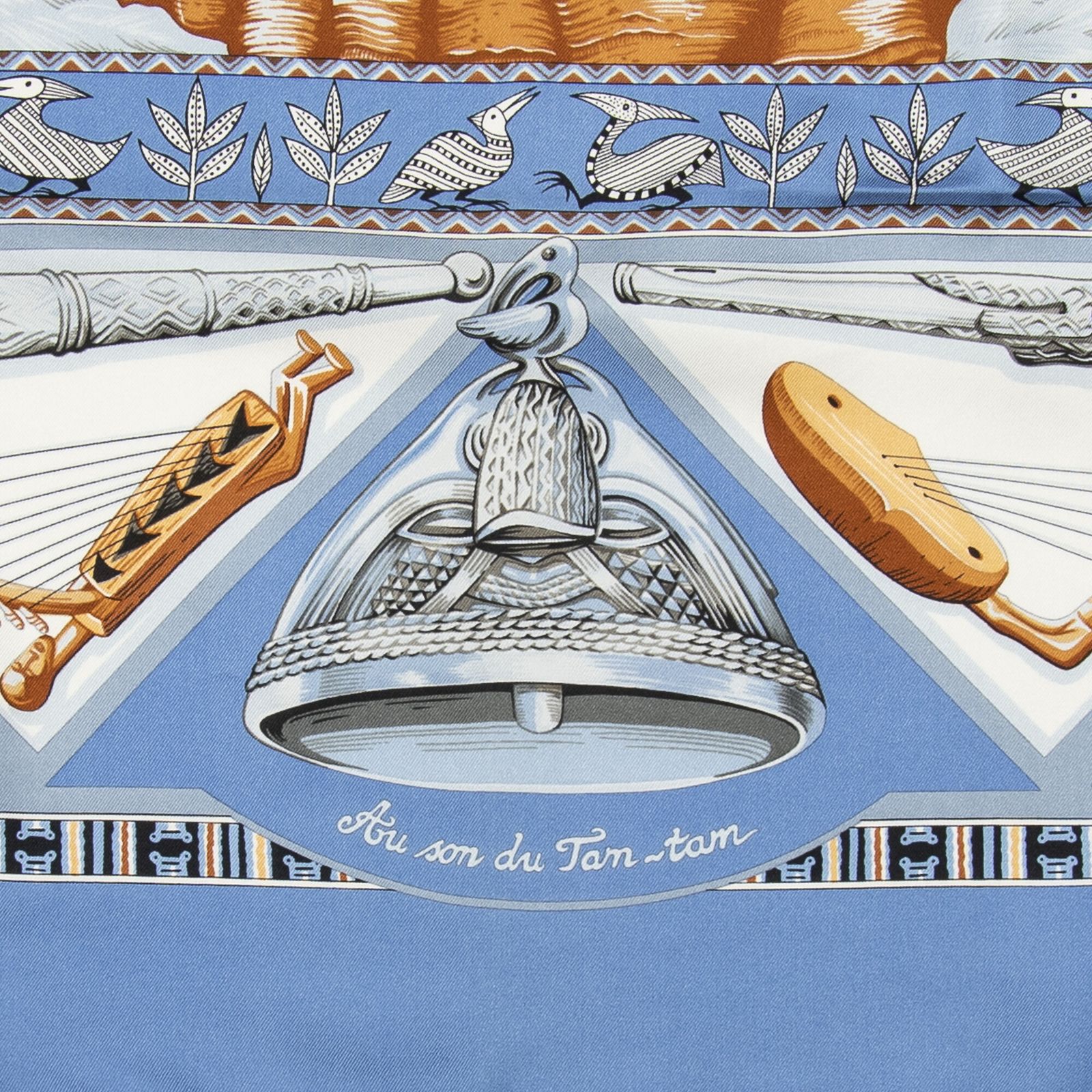  HERMES エルメススカーフ青 茶色 ツイルシルクA その他 小物