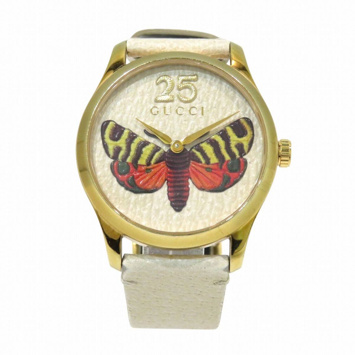 グッチ GUCCI Gタイムレス 腕時計 総重量約49 5 g GP 本革 クオーツ アイボリー文字盤 メンズ