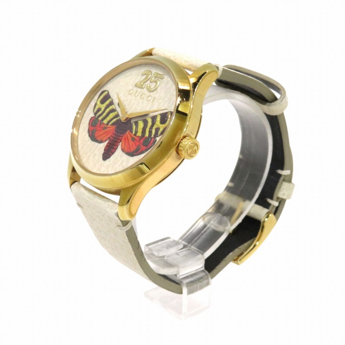 グッチ GUCCI Gタイムレス 腕時計 総重量約49.5 g GP 本革 クオーツ アイボリー文字盤 メンズ