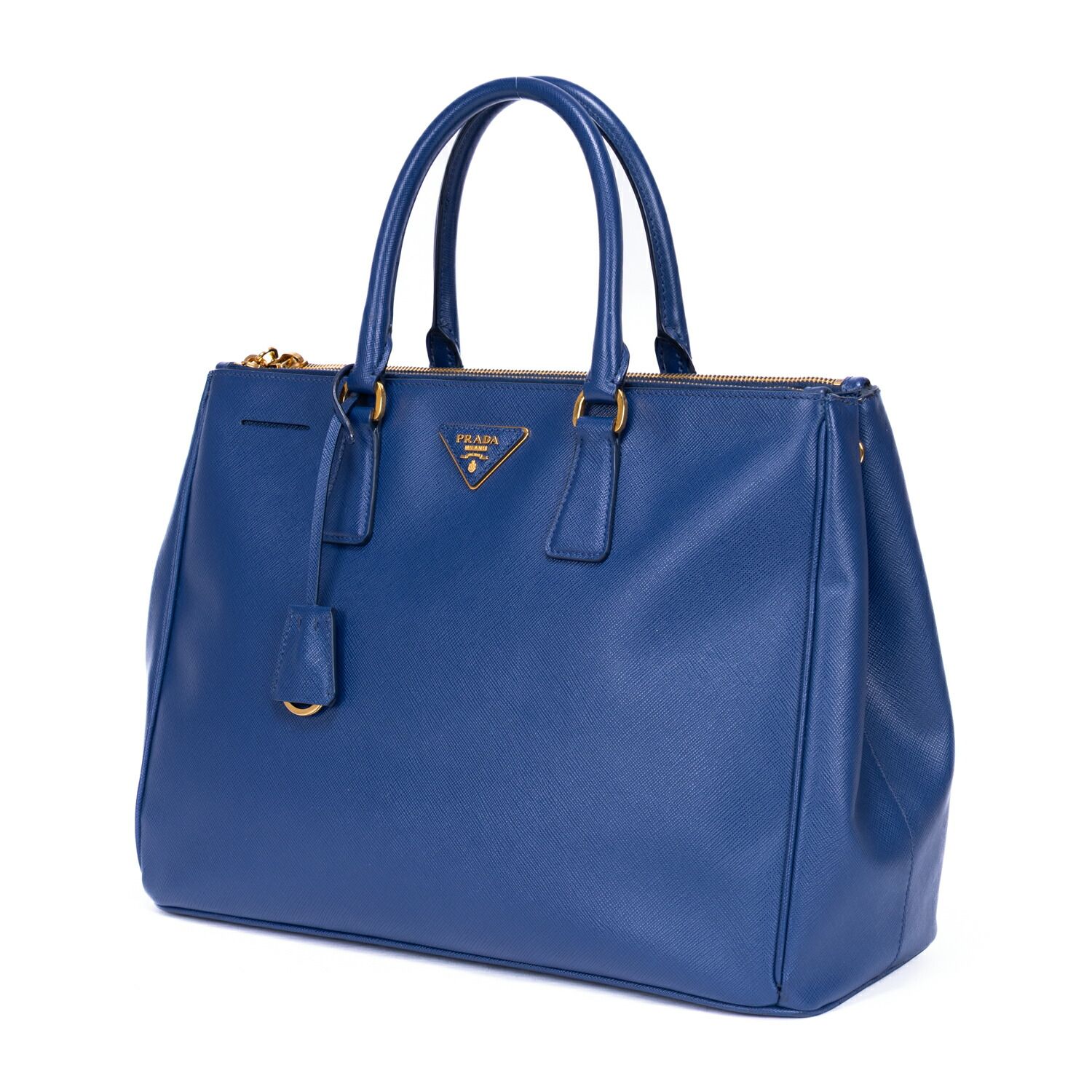 PRADA プラダサフィアーノ ラックス ダブルジップ トートネイビーサフィアーノレザーA